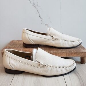 Pertini Loafers Shoes Mens 11.5 Cream Leather Pebbled Moccasins Made in Spain